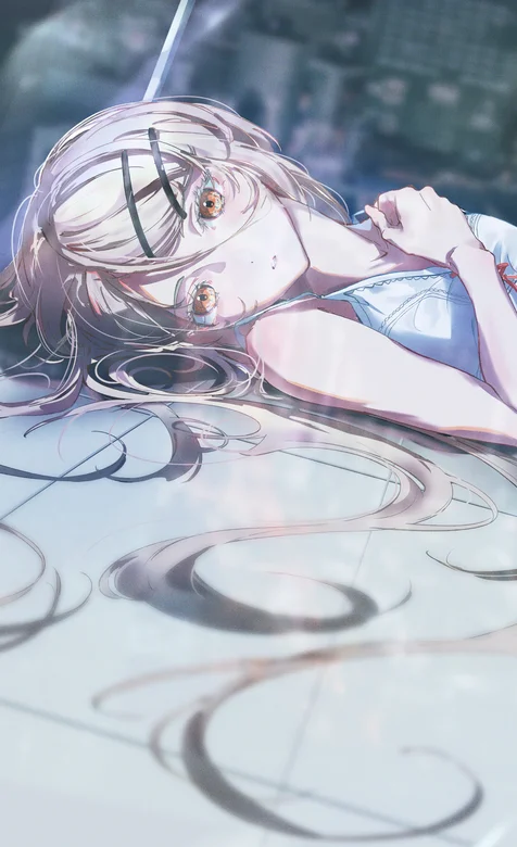 侧躺在地板上的动漫少女楚楚动人手机壁纸图片