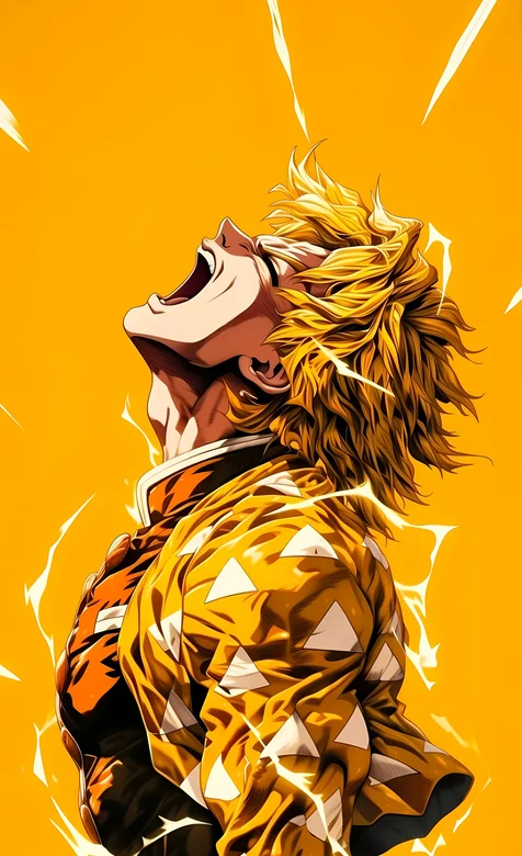 我妻善逸，《鬼灭之刃》人物我妻善逸数字AI插画手机壁纸图片