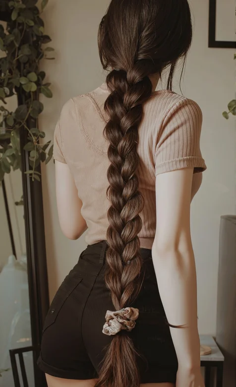 大麻花辫，短裤，翘臀美女背影手机壁纸