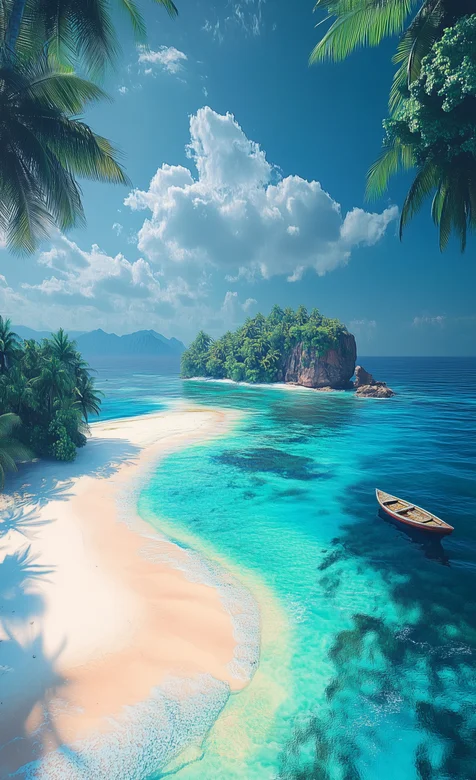 海岸，沙滩，椰树，树林，蔚蓝的大海，海水，唯美景色手机壁纸图片