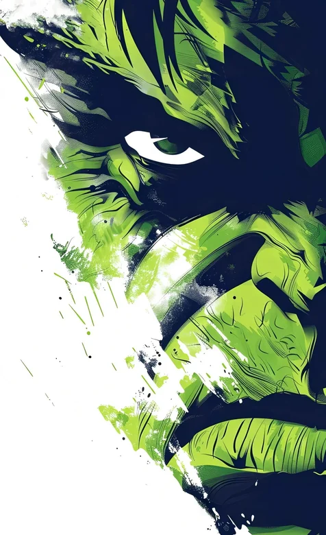 绿巨人，半边脸，瞪着你 插画手机壁纸