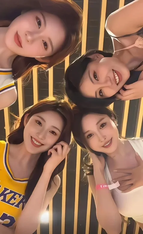 仰视美女围观、美女叫起床的手机壁纸