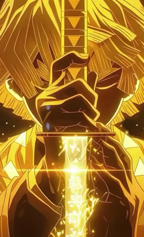 鬼灭之刃主角(我妻善逸)闭眼手握武士刀的帅气动态壁纸