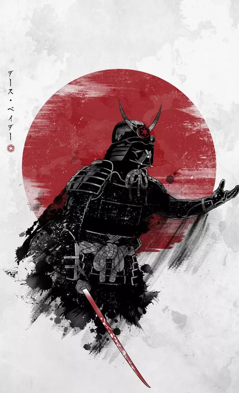 水墨风日式武士壁纸 红圆背景下的暗黑甲胄高清下载