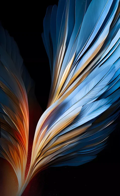 幻彩羽翼艺术壁纸 蓝金渐变羽毛高清下载