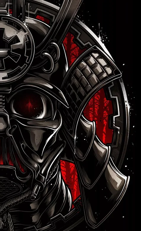 暗黑风武士骷髅头盔壁纸 红黑配色日式盔甲元素高清下载