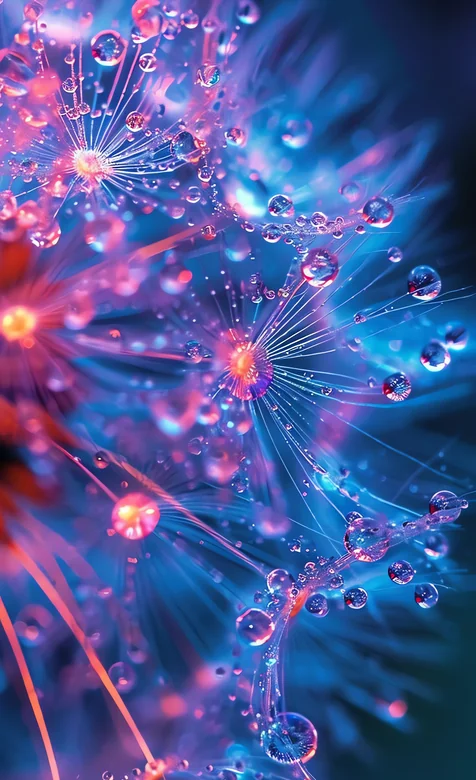 霓虹蒲公英 水滴微距梦幻色彩壁纸