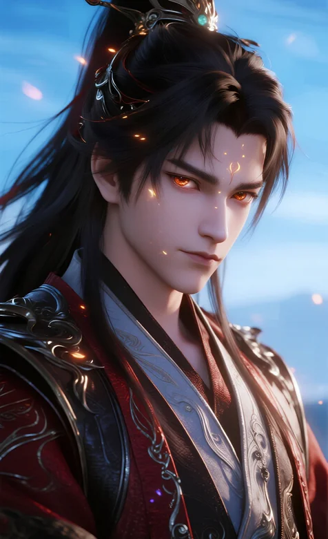 国风仙侠红衣少主 金眸玄冠超燃细节手机壁纸