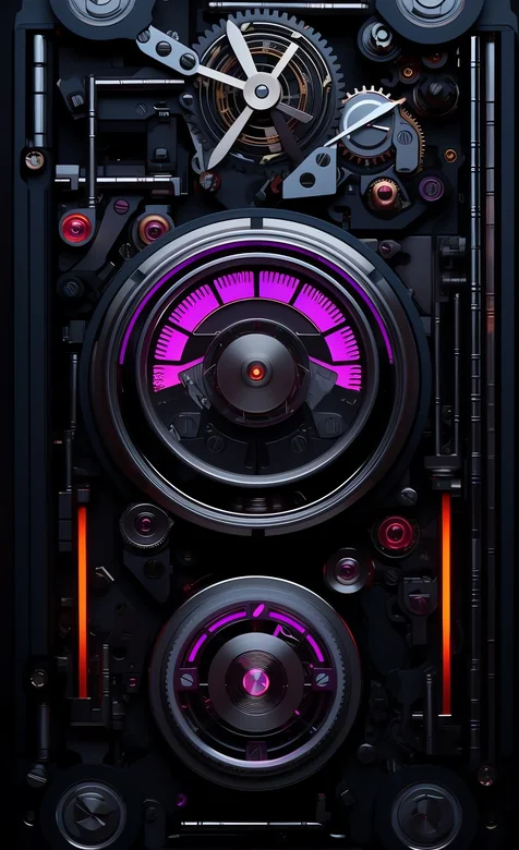 赛博朋克机械核心 霓虹齿轮精密构造壁纸