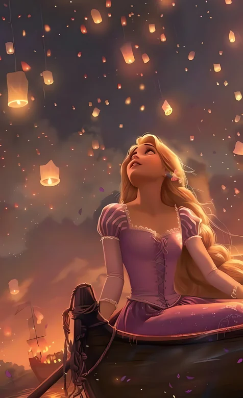 魔发奇缘 长发公主天灯祈愿梦幻壁纸