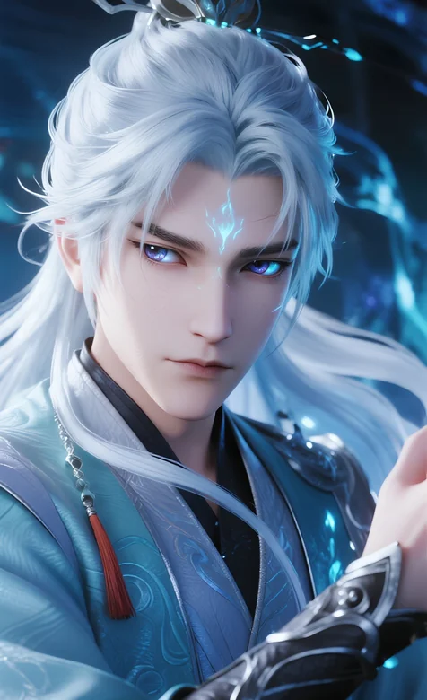 国风仙侠白发仙尊 蓝焰神光超细腻手机壁纸