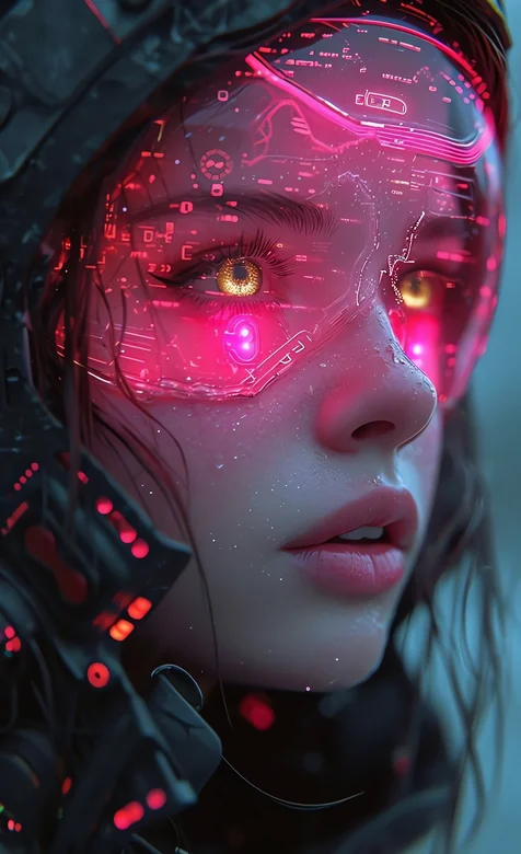 赛博朋克女战士 红瞳机械感特写壁纸