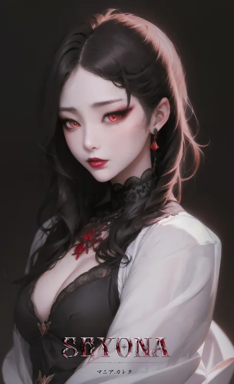 二次元暗黑系黑发红眼女性动漫角色高清插画