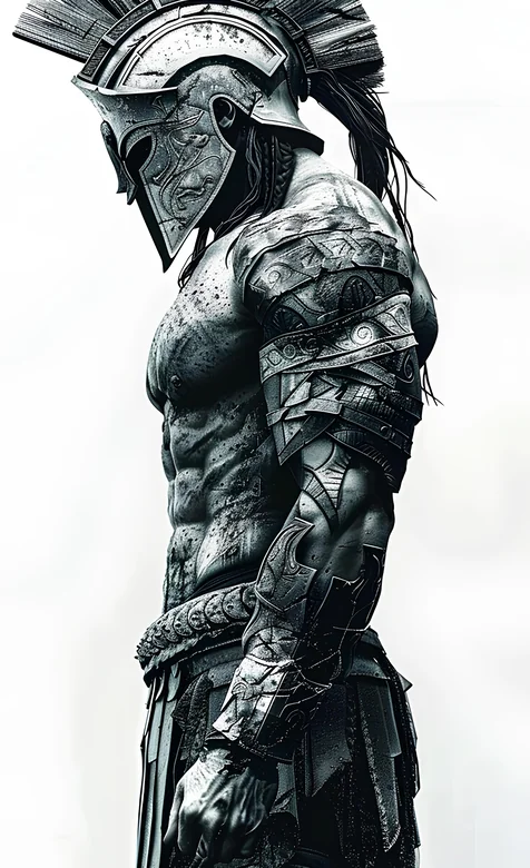 斯巴达战士写实盔甲侧身像 冷色调高清手机壁纸