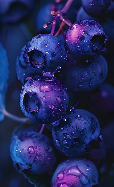 新鲜蓝莓带水滴高清手机壁纸 蓝紫色浆果植物图片