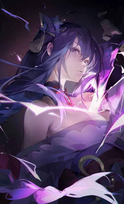 动漫女性角色紫色长发光效壁纸