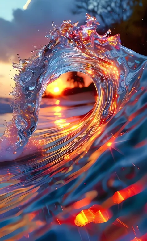 海边日落海浪拱形光影自然景观