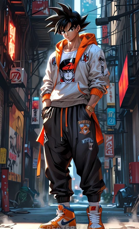 龙珠悟空AI赛博朋克街头潮服形象