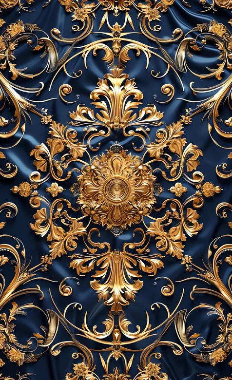 欧式巴洛克金色花纹深蓝底纹