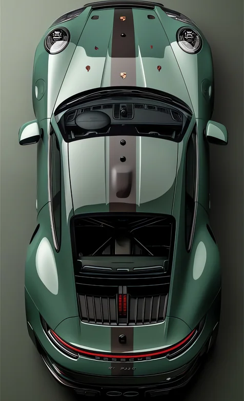 保时捷911绿色超跑俯视图 运动车身拉花设计