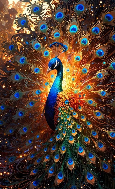 孔雀开屏绚丽羽屏自然艺术图