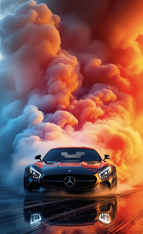奔驰AMG跑车烈焰烟雾赛道高清壁纸