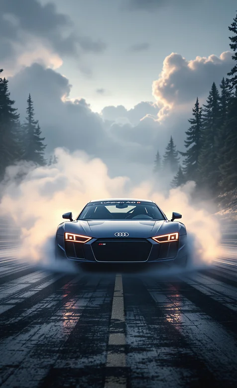 奥迪R8驰骋林间雾路晨曦图