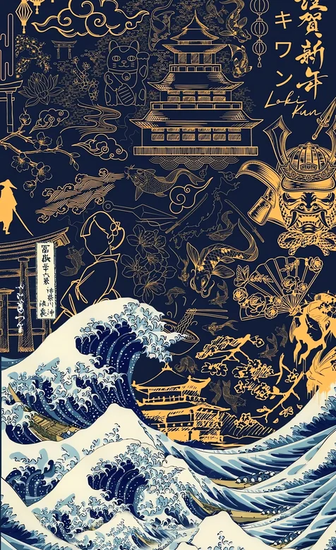 浮世绘海浪宝塔日式和风图