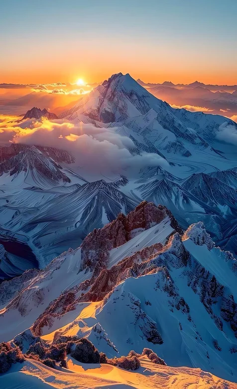 高原雪山日出云海壮丽风光