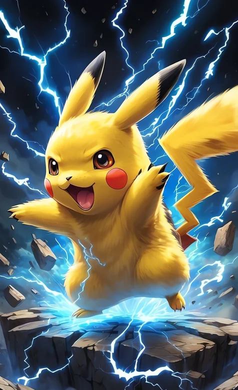 精灵宝可梦皮卡丘雷电跃起动漫插画