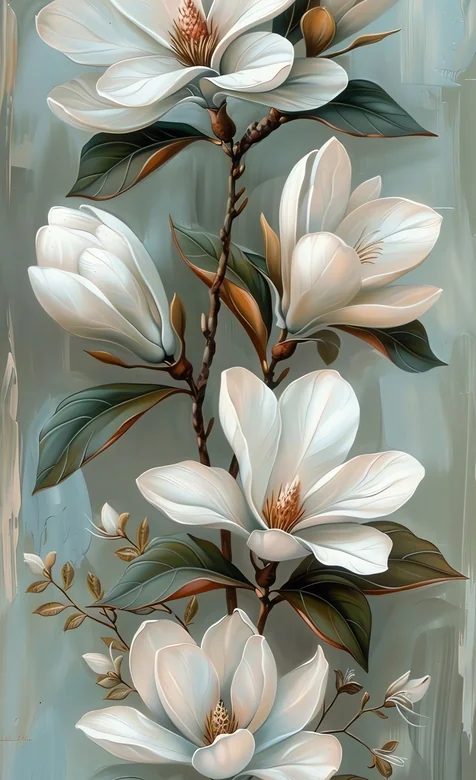 手绘玉兰花油画 清新淡雅花卉艺术作品