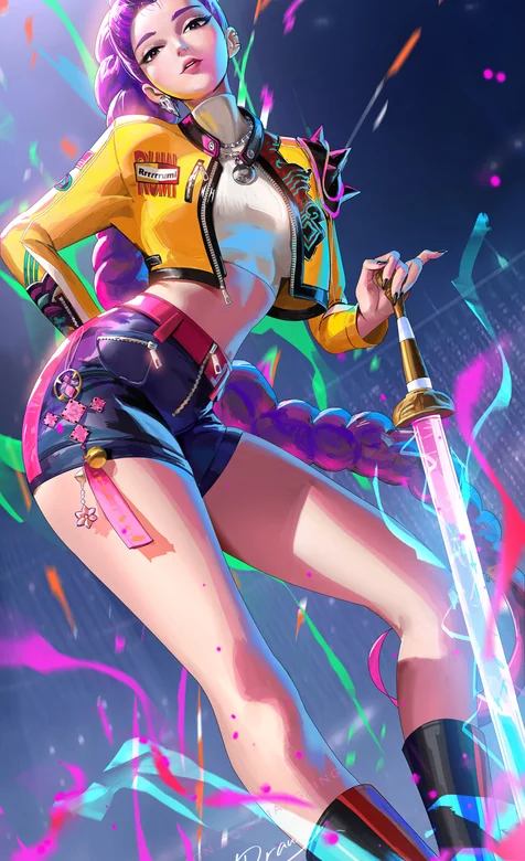 K/DA女团阿卡丽 赛博朋克游戏插画