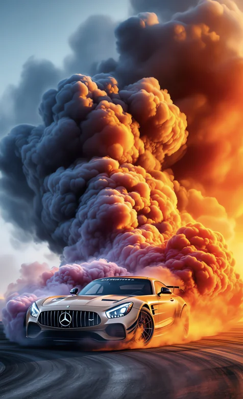 奔驰AMG GT赛道疾驰 焰色烟幕背景