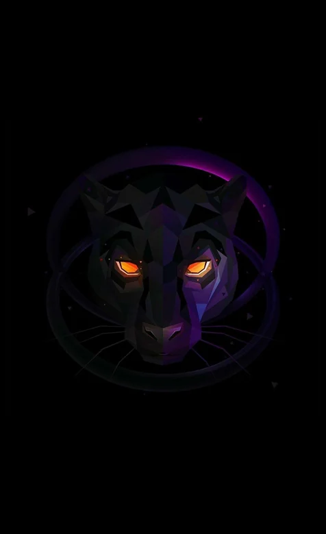 几何黑豹头 橙眼紫环暗夜低多边形