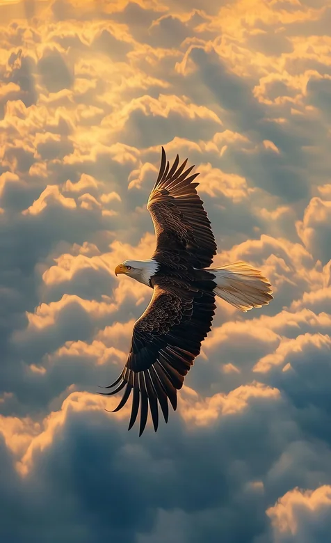 雄鹰翱翔云海 日落霞光壮丽景色