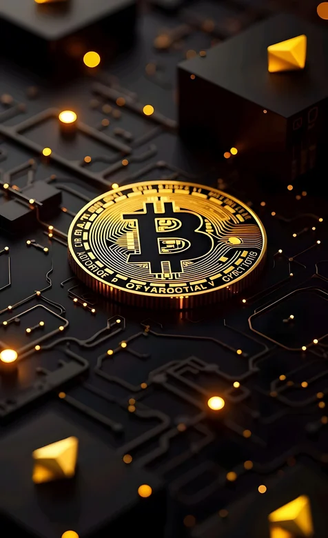 区块链科技主题 金色比特币电路板发光壁纸