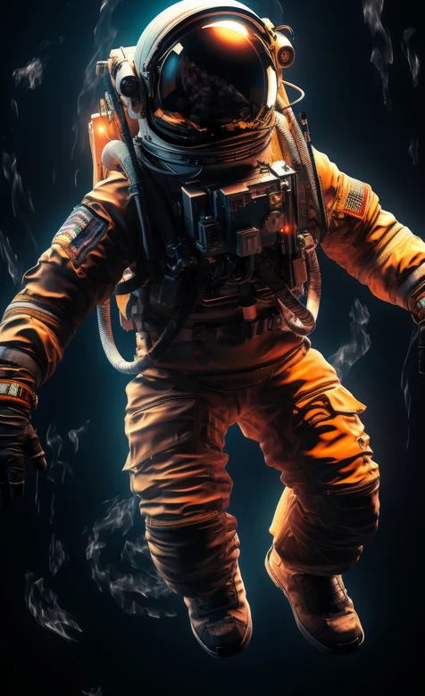 宇航员太空漂浮霓虹光晕橙色宇航服