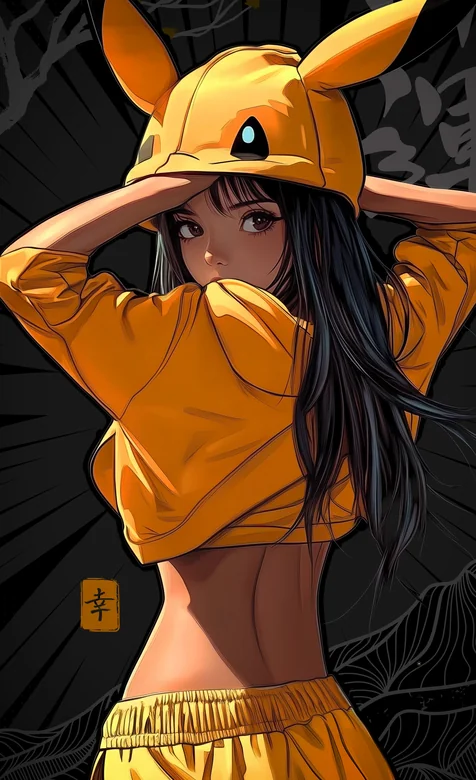 宝可梦皮卡丘装少女背影插画