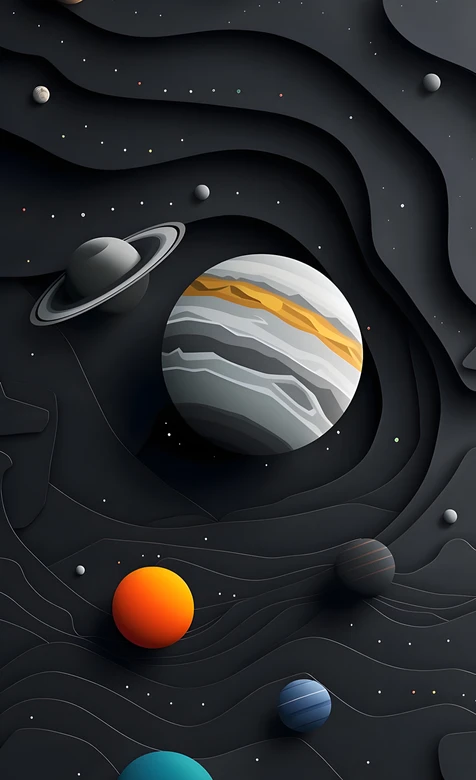 3D立体剪纸风太阳系行星太空插画