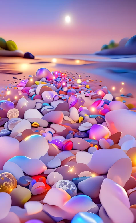 梦幻海滩鹅卵石夜景 自然风景摄影