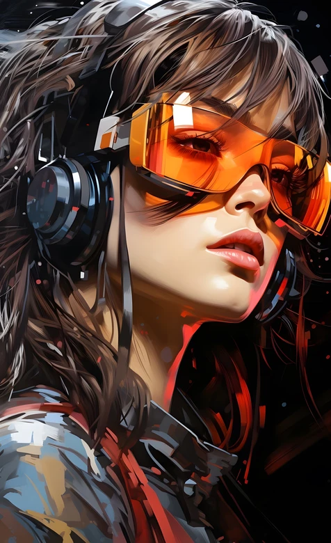赛博风护目镜耳机少女科技插画