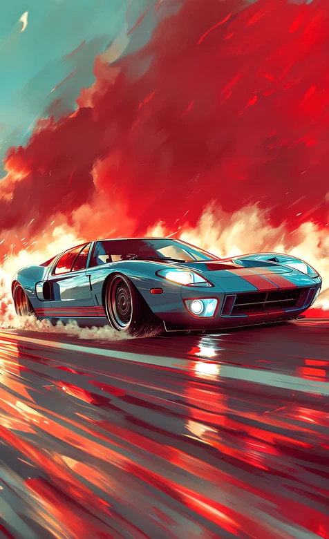 福特GT跑车烈焰赛道艺术概念壁纸