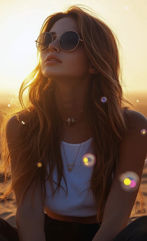 沙漠夕阳泡泡女孩 逆光温柔写真