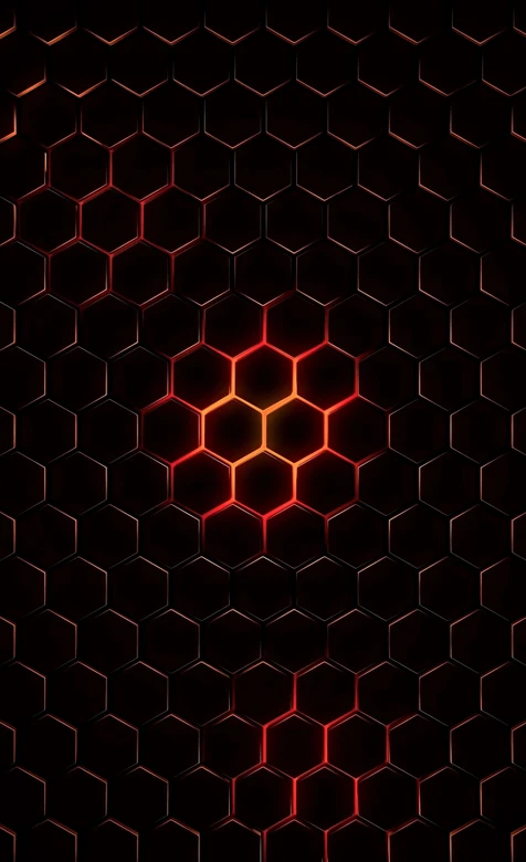 抽象科技风红色六边形网格黑色背景设计图