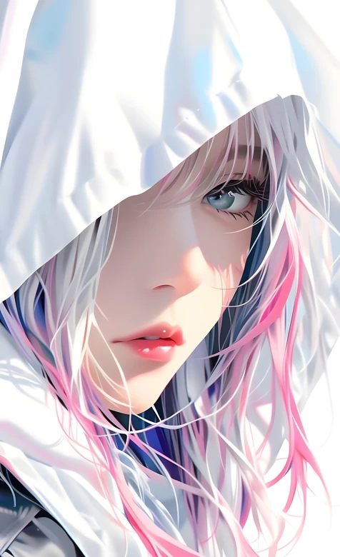 兜帽银发粉蓝挑染动漫少女唯美头像