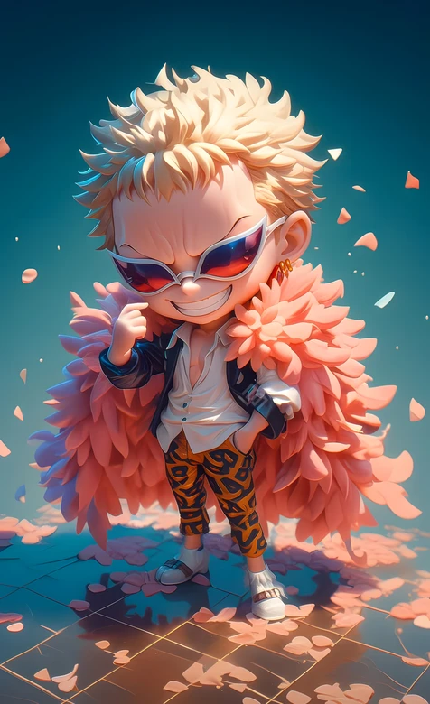 海贼王Q版多弗朗明哥粉羽大衣动漫壁纸