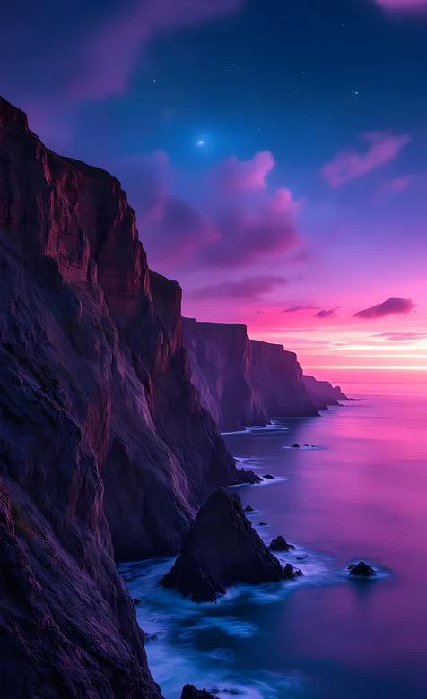 海岸悬崖晚霞星空海景自然景观