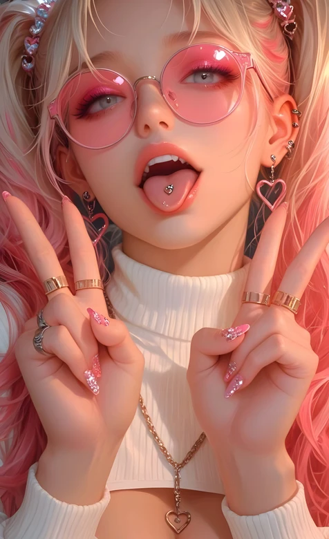 粉色眼镜金发少女双马尾甜美写真