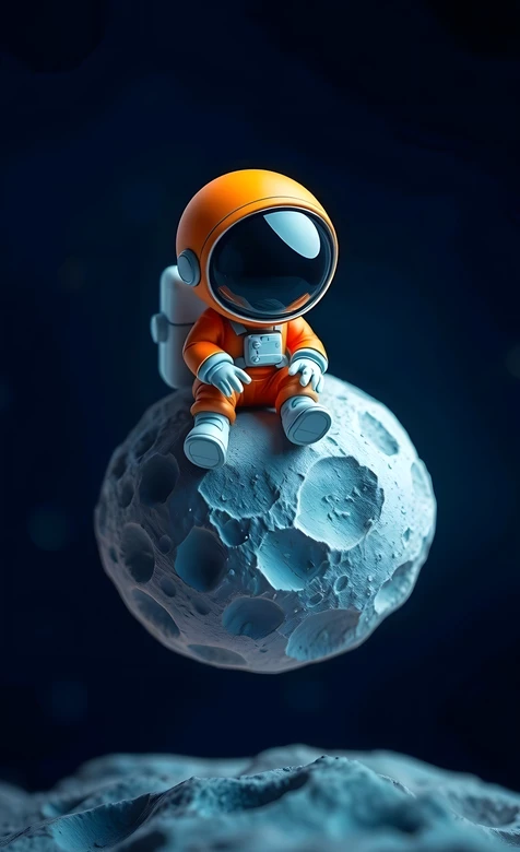 3D卡通宇航员静坐月球插画