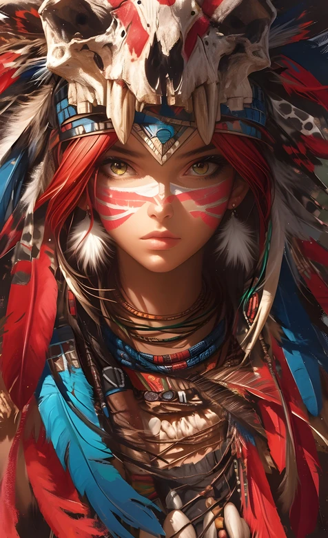 印第安部落图腾少女彩绘肖像